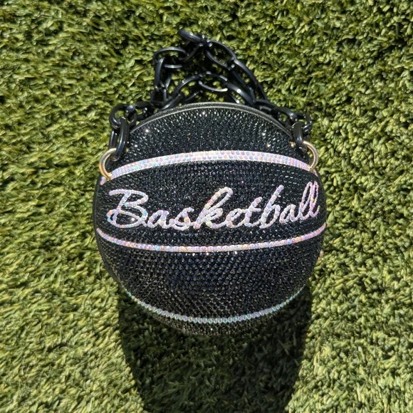 NEW Black Rhinestone Embellished Basketball Design Women's Bag - Picture 3 of 3